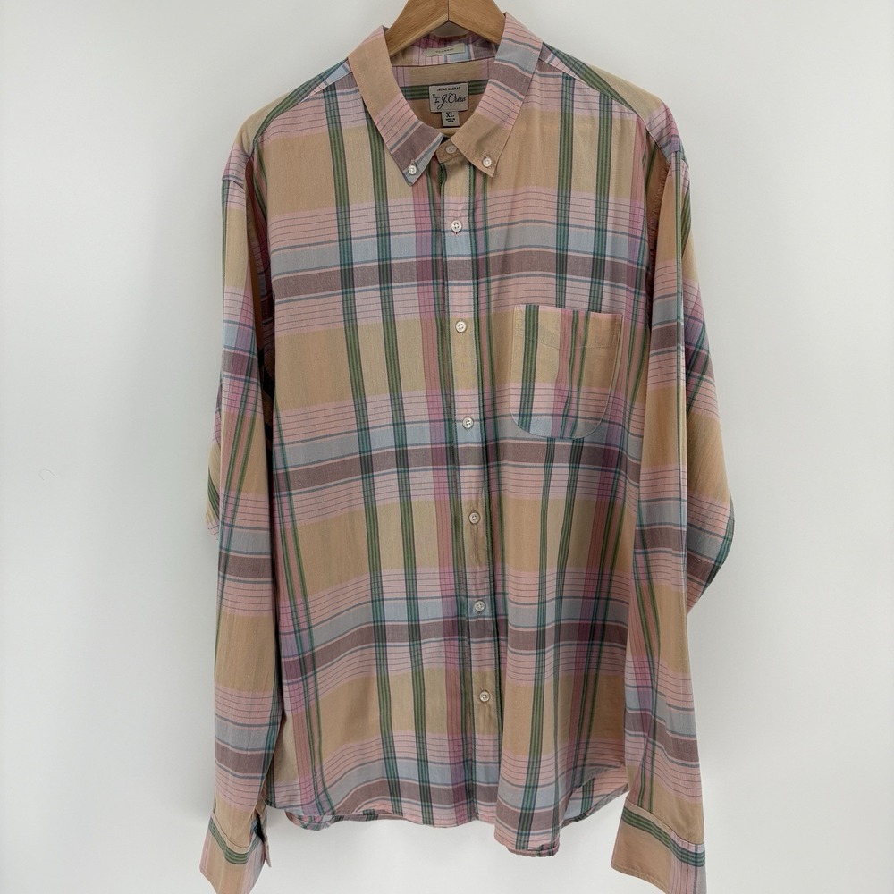 J Crew Mens Indian Madras Shirt Size L Plaid Slim Fit Long Sleeve Button Up